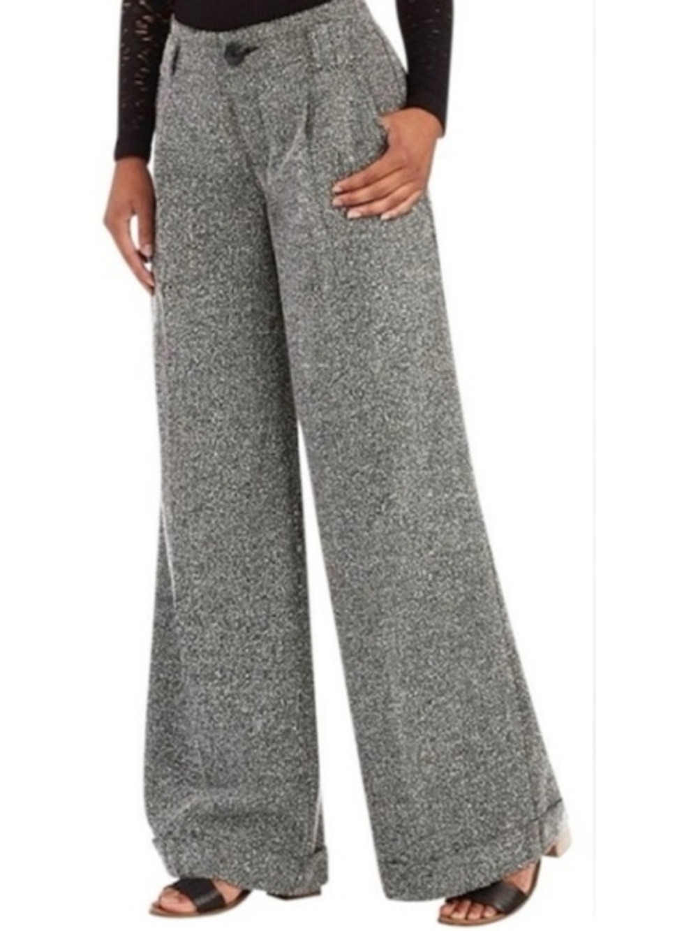 Free People High-Rise Wide Leg Herringbone Trousers Sz 8 Office Work Fall